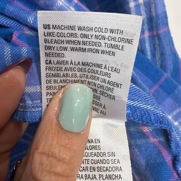 Style & Co Blue Plaid Flannel Button Down Sz MP - Picture 7 of 12